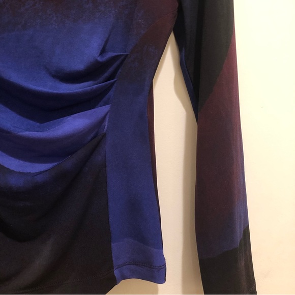 Clara Sun Woo Draped Neck Side Ruched Top - Purple Watercolor size XS - Picture 3 of 9